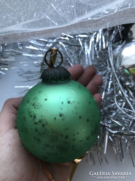 Antique patinated green glass sphere Christmas tree decoration