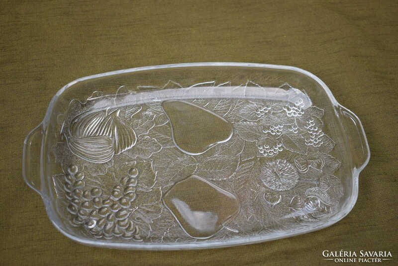 Glass tray with fruit pattern 21.5 x 29.5 x 3.5 cm + ears with pear, fig, strawberry, grape pattern