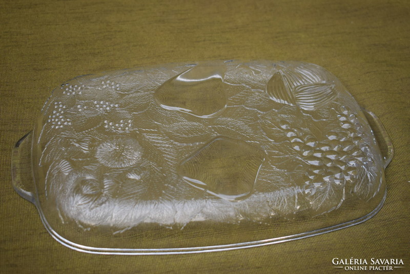 Glass tray with fruit pattern 21.5 x 29.5 x 3.5 cm + ears with pear, fig, strawberry, grape pattern