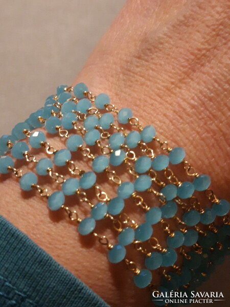 Gold-plated silver bracelet with blue faceted pearls - 20 cm
