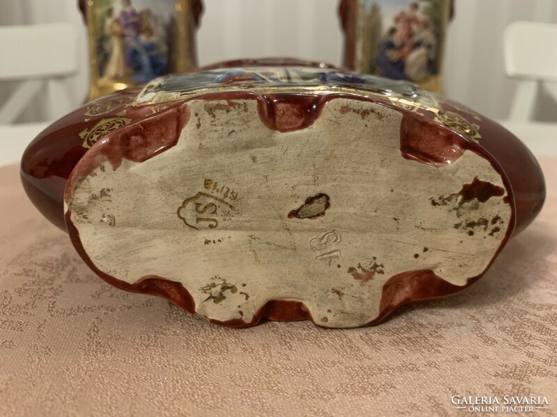 Josef Strnact antik fajansz asztalközép és váza szett