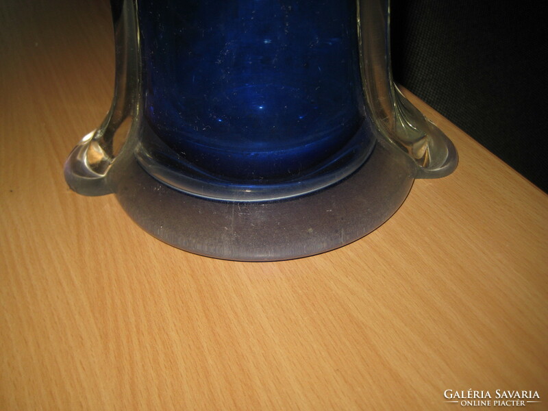 Muránói  kék  üveg dísz váza , 30 cm csiszolt talp rész
