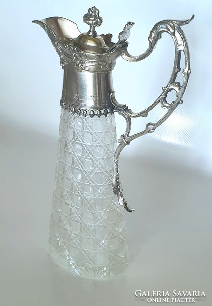 Historicizing decanter with silver-plated fittings, jug, pourer, decanter, wine jug