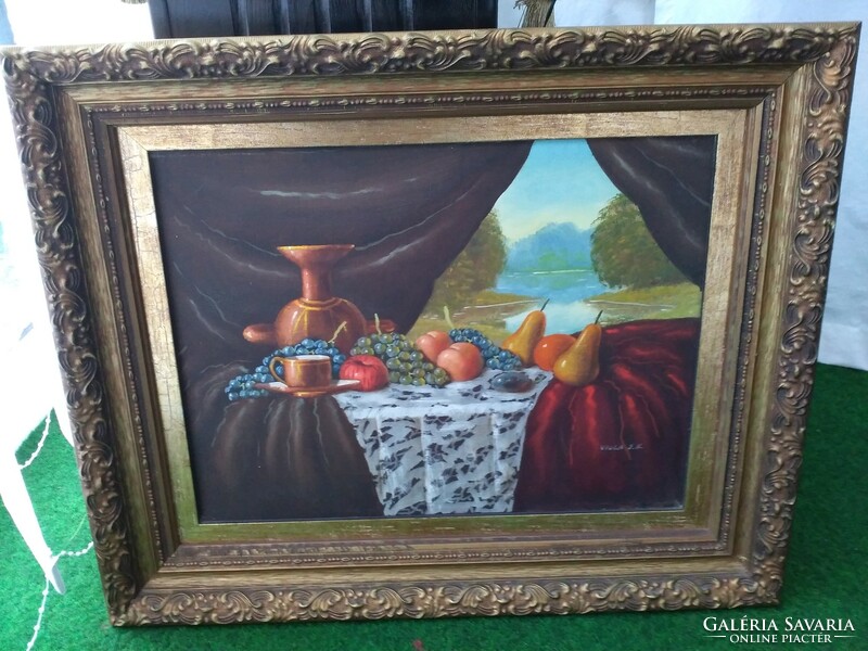 Oil still life in a beautiful wooden frame