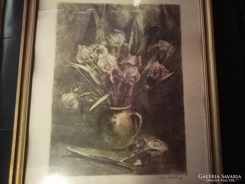 Etchings of little Terezia irises 58,000ft Óbuda etching estate for sale