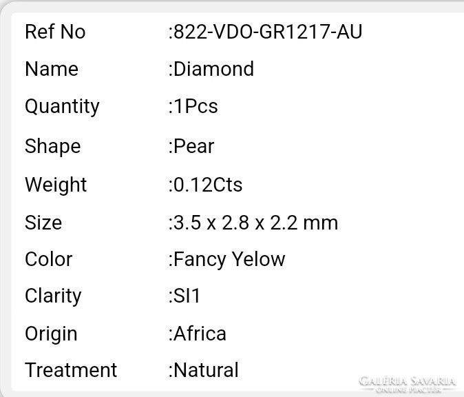 Valódi bevizsgált minőségi természetes sárga gyémánt 0,08 ct Afrikából!