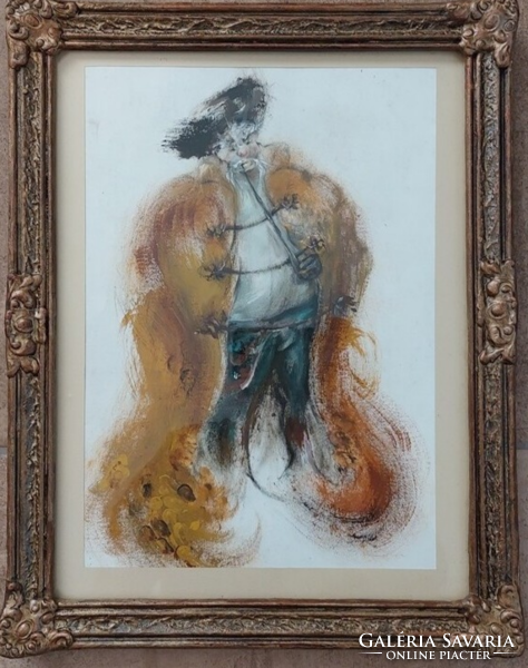 (K) pipe-smoking figure painting 38x48 cm with frame