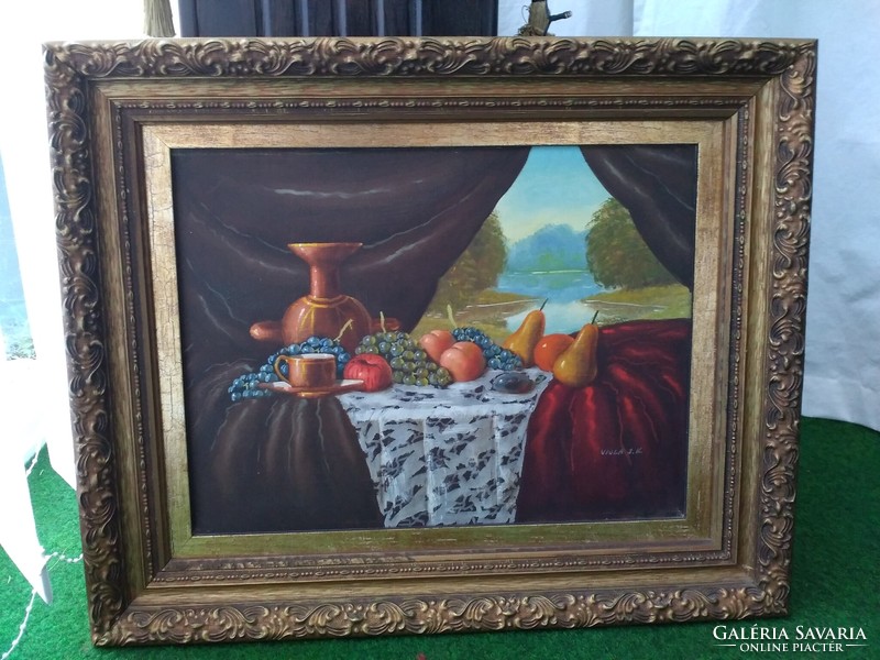 Oil still life in a beautiful wooden frame