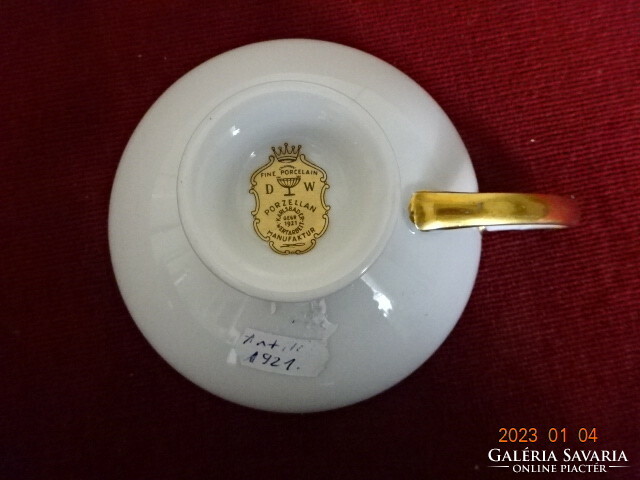Czechoslovak porcelain antique tea cup with blue stripe and gilded edge. He has! Jokai.
