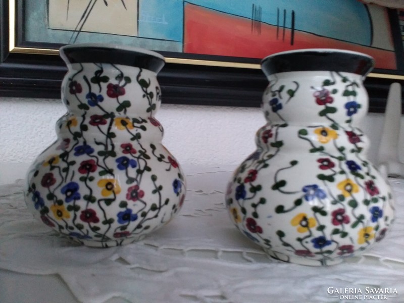 Pair of antique hand-painted Városlód vases