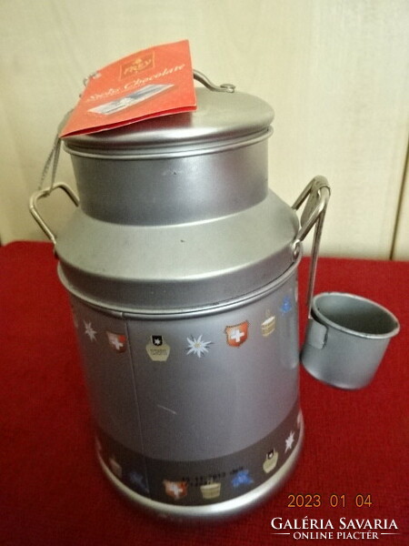 Metal teapot with measuring cup, Frey chocolate advertisement. He has! Jokai.