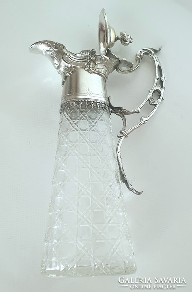 Historicizing decanter with silver-plated fittings, jug, pourer, decanter, wine jug