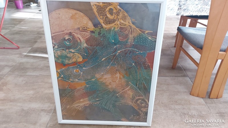 (K) special abstract fish image, painting with frame 65x84 cm