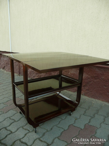 Freshly restored, flawless, antique art deco Debrecen thonet party cart/bar table with opening sides