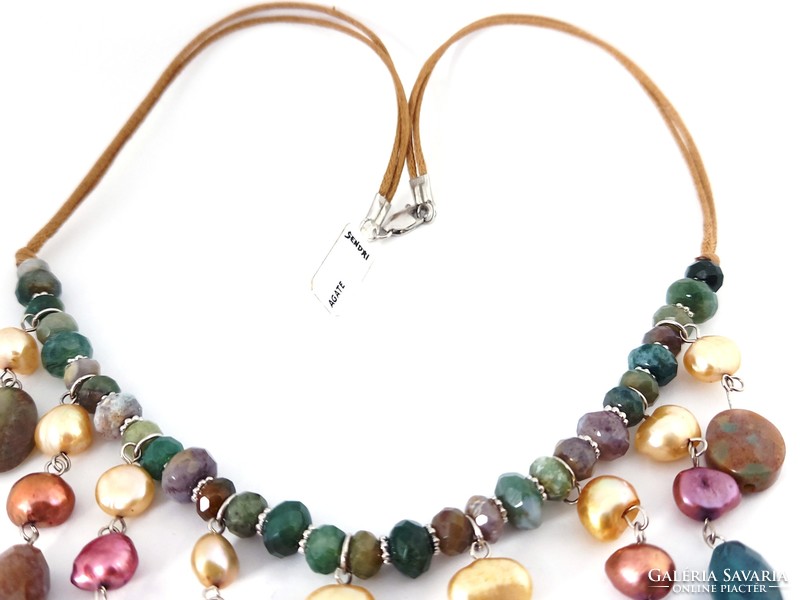 Biwa pearl necklace with sterling silver 925 agate stones