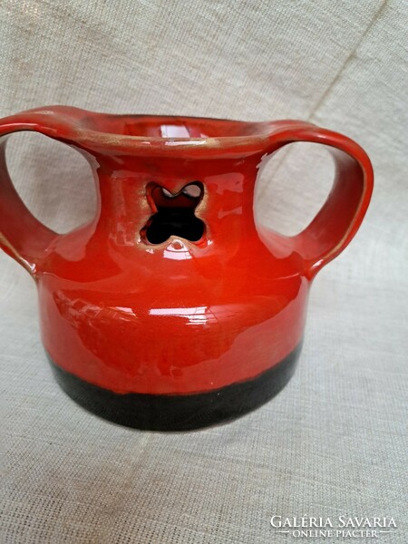 Beautiful retro red ceramic vase collectible mid-century modern home decoration