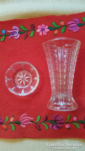 Antik Muránó-i üveg váza és tálka garnitúra.