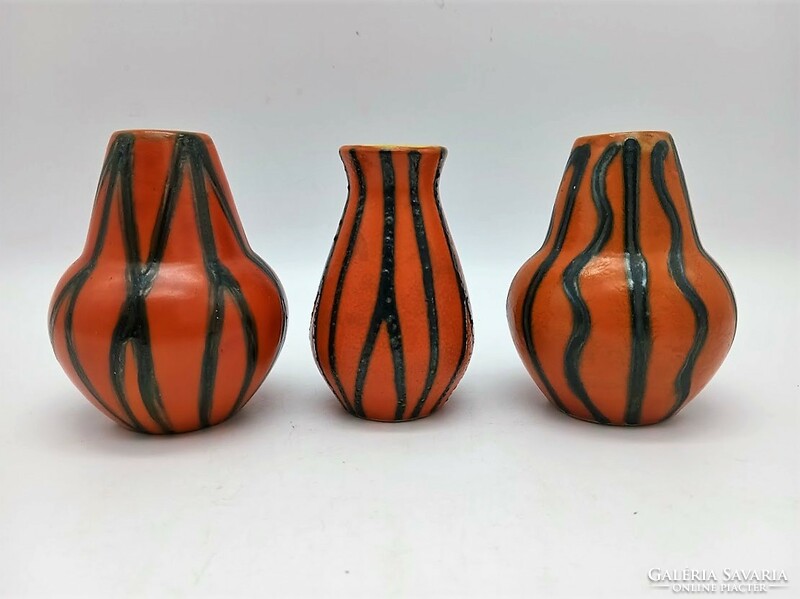 3 retro vases, Hungarian applied art ceramics, height 11 cm