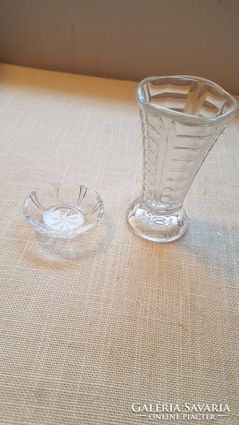 Antik Muránó-i üveg váza és tálka garnitúra.