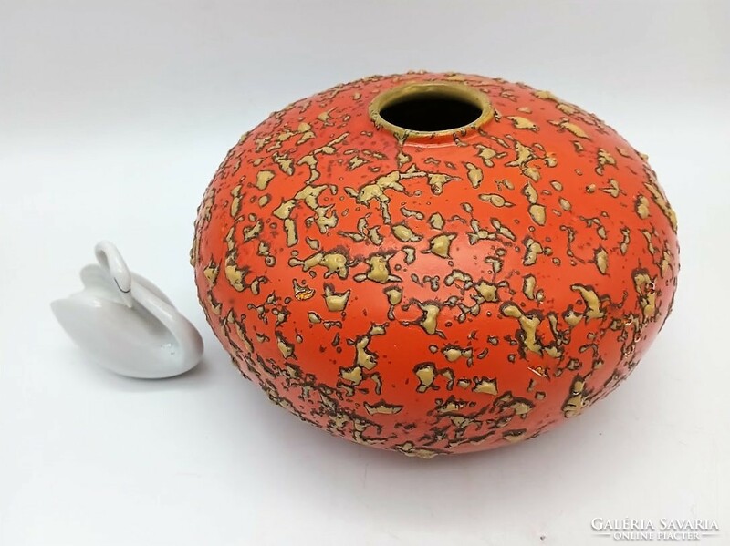22.5 cm wide, large sphere, UFO retro vase, Hungarian applied art ceramics