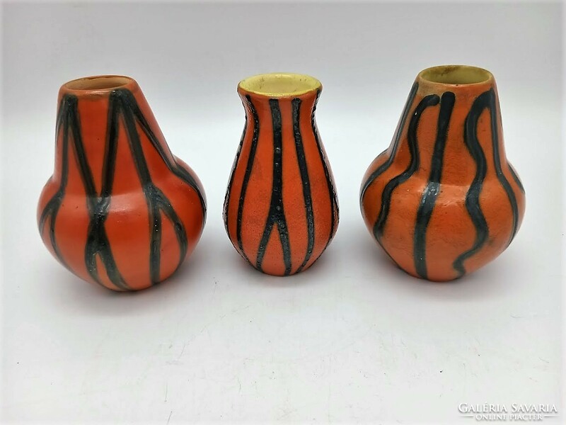 3 retro vases, Hungarian applied art ceramics, height 11 cm