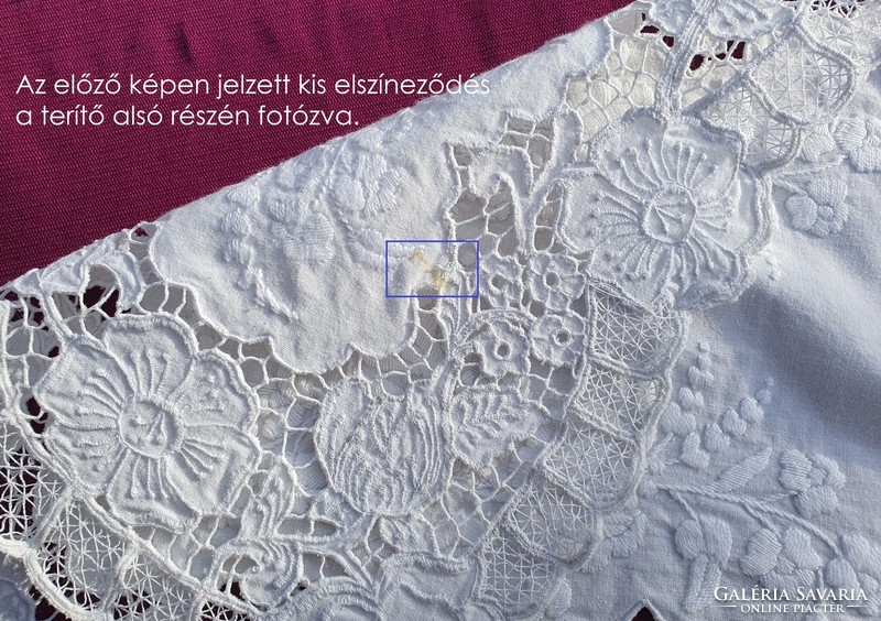 Régi kalocsai riselt fehér hímzés terítő asztali futó 79x35 cm