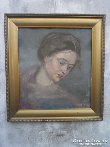 Jenő Török (1880-1957) female portrait, oil on canvas, framed. Student Simon Hollósy