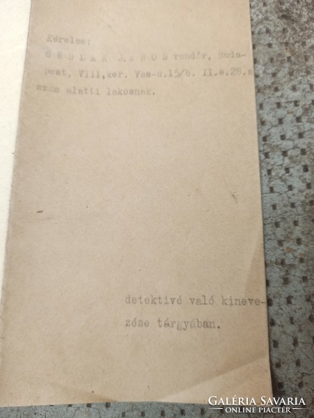 Imre Nagy 1945 to the Minister of the Interior police, detective document, request