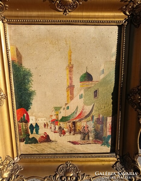 Gyönyörű Antik Arab Piaci Forgatag Festmény