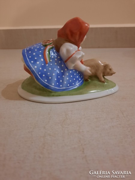 Antique Herend porcelain pig thief, pig catching girl figure