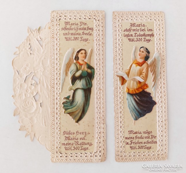 Old small holy picture angels embossed prayer picture with lace edge 2 pcs