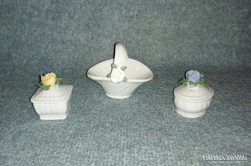 Old porcelain rose jewelry basket set (z-1)