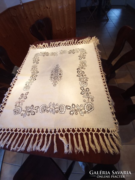 Antique embroidered linen tablecloth for sale