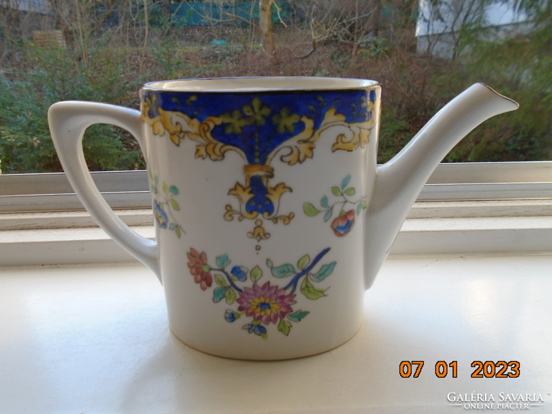 Antique Altwien coffee pourer with protruding hand enamel-like painting, silver contoured with interesting patterns