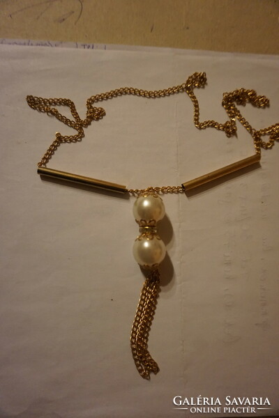 Metal necklace with beautiful, large cultured pearls and pearl pendant for sale.