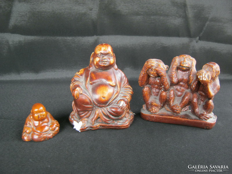 3 Gypsum figures of Buddha and monkey