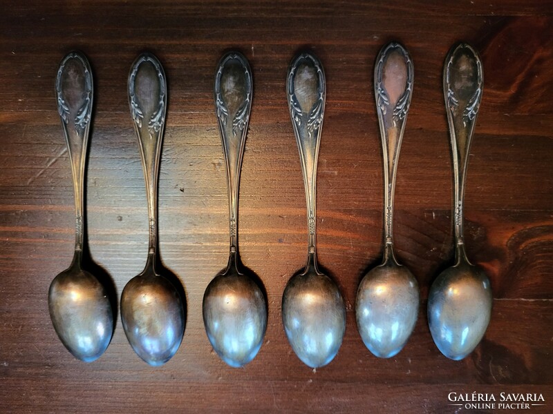 6 pieces of silver German antique marked tea spoon, 14 cm