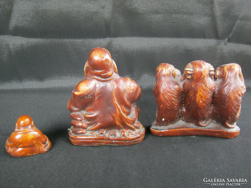 3 gipsz figura Buddha és majom