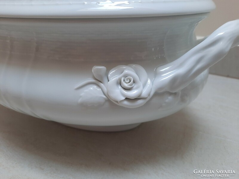 12 személyes Fehér Herendi porcelán madár fogós leveses tál