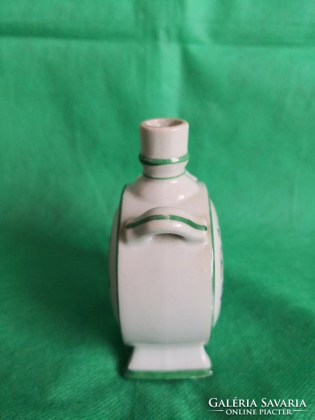 Antique Zsolnay water bottle, with green border, family