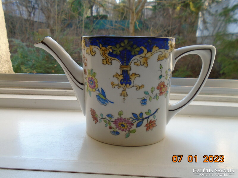 Antique Altwien coffee pourer with protruding hand enamel-like painting, silver contoured with interesting patterns