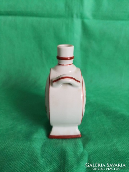 Antique Zsolnay water bottle, Kalocsa motif, burgundy border