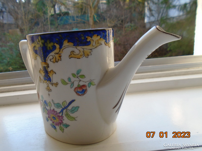 Antique Altwien coffee pourer with protruding hand enamel-like painting, silver contoured with interesting patterns