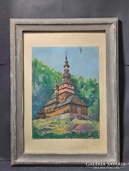 Greek Catholic Wooden Church, Miklósvölgye (1954, signed) Slovakia, Highlands, Bártfafürdő