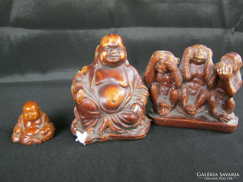 3 Gypsum figures of Buddha and monkey