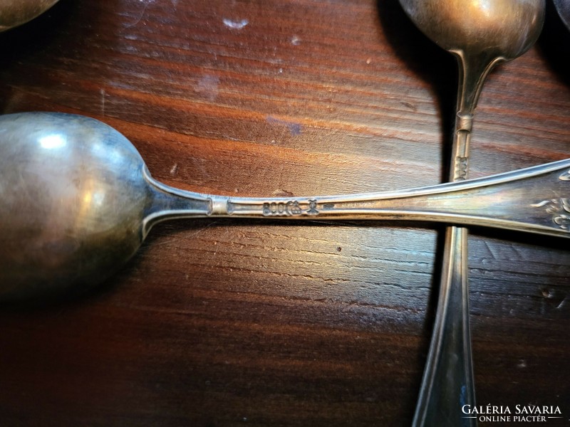 6 pieces of silver German antique marked tea spoon, 14 cm