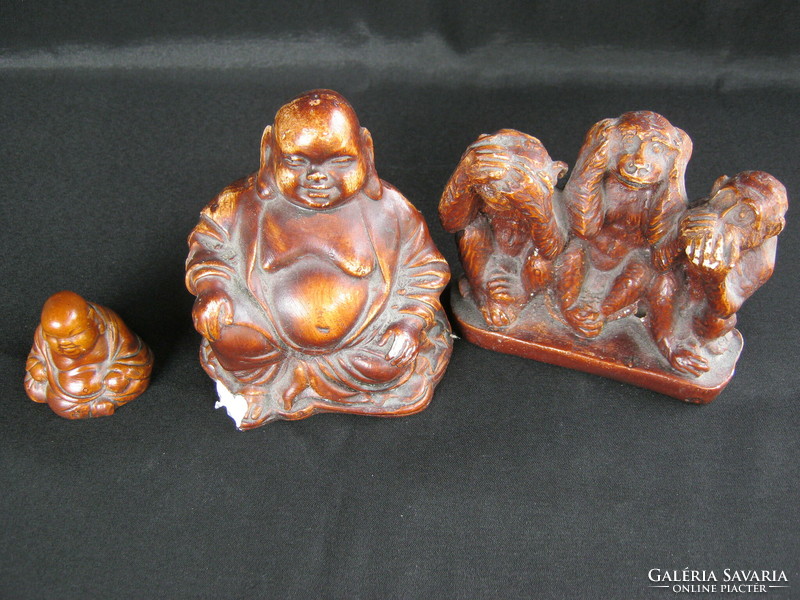 3 gipsz figura Buddha és majom