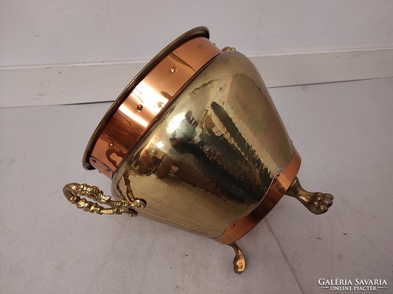 Antique elegant Kaspó brass and red copper three-legged bowl dish 762 6500