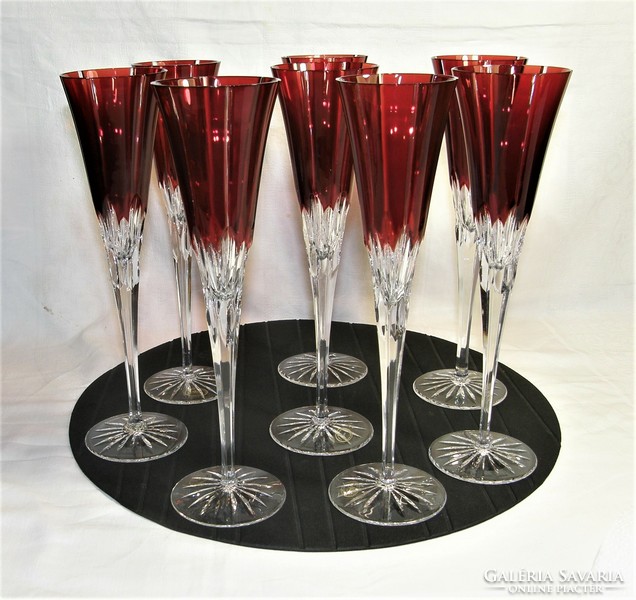 Ajka crystal - ruby red castille 24% pbo champagne glasses set of 8