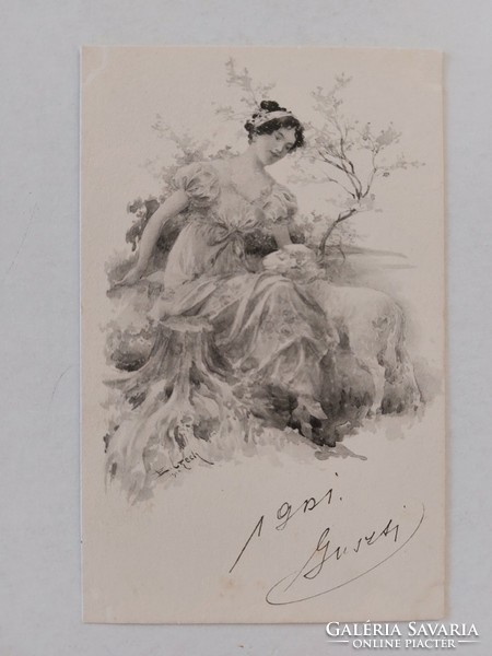 Old Easter postcard 1901 e. Czech postcard lady lamb